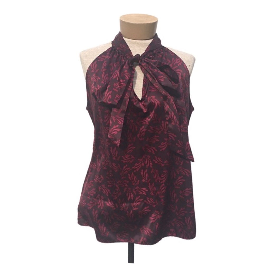 Banana Republic Factory Tie Neck Leaf Print Blouse